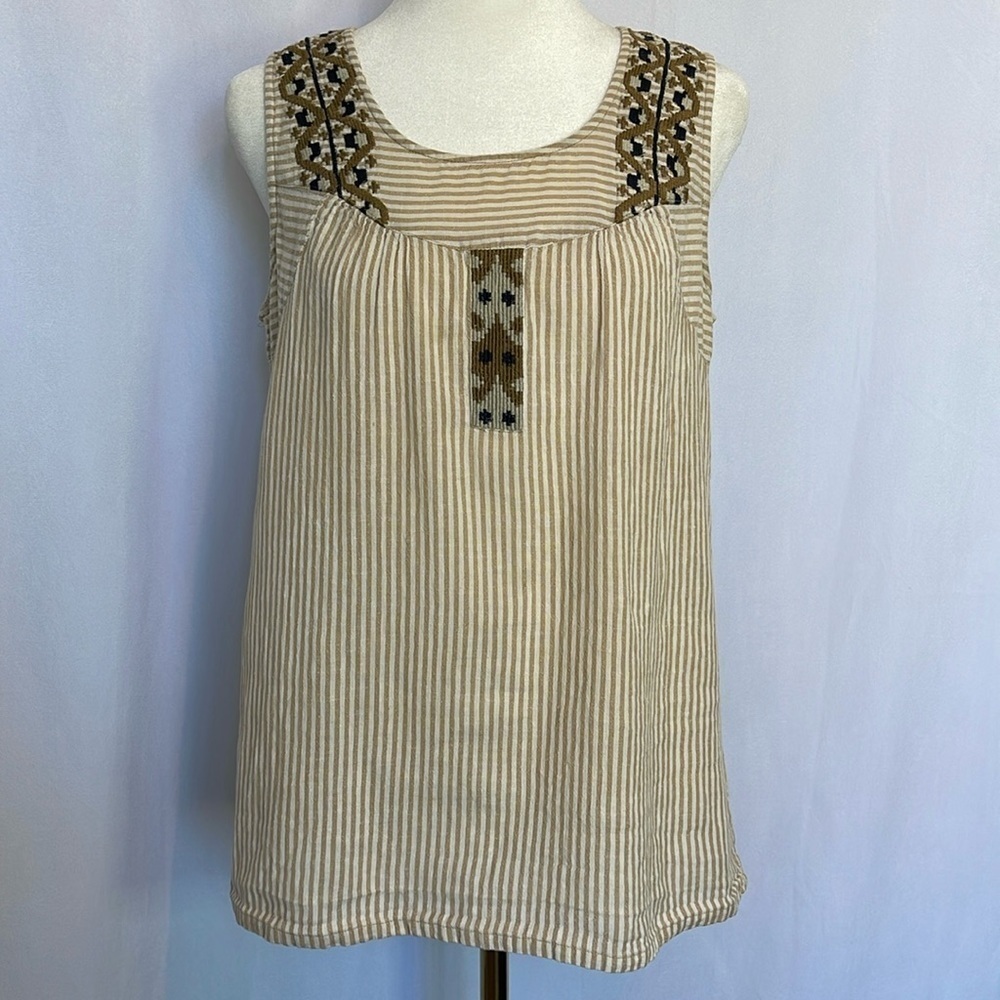 Indi & Cold San Sebastian Embroidered Sleeveless Cotton Linen Blend Top Size M